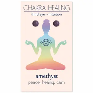 Zad Jewelry Chakra Balance Healing Natural Stone Stud Earrings, Third Eye Amethyst Purple