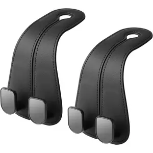 2 Pack   Headrest Hooks for Purses and Bags Cute Leather  Seat   Rest Double Hooks for Bags Cute  Beige  Accessories Headrest  Seat Handbags Hook (Black 2 Pack)