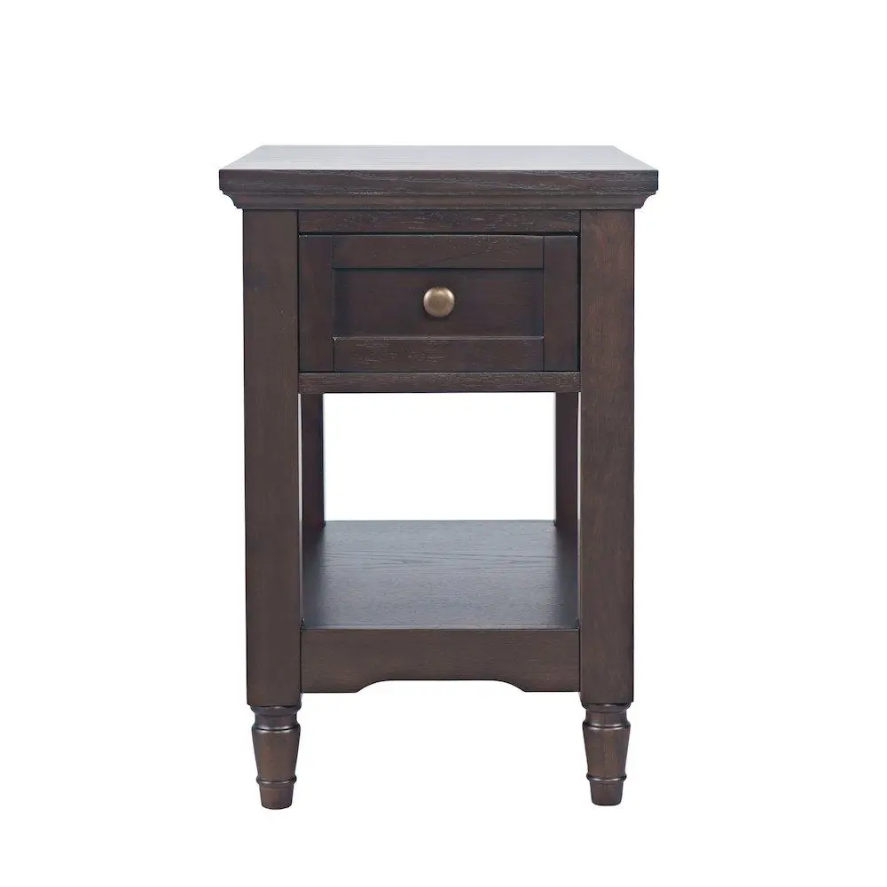 Brentwood Classic Modern Transitional Rubberwood Chairside End Table with Drawer, Storage Shelves, Natural Grain for Bedroom