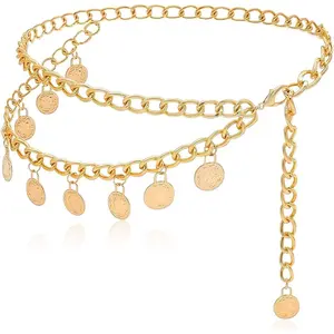 Gold Chain Belt for Women - Adjustable Waist Chain with Sun Charm, Multi-Layer Metal Body Jewelry for Dresses, Medieval-themed and Boho Fashion Accessories
