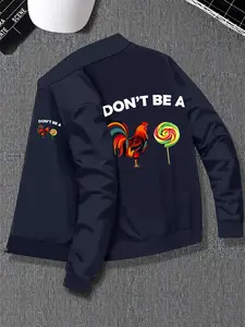 Men's Regular Fit Rooster Print Zip Up Bomber Jacket, Casual Comfy Stand Collar Long Sleeve Outerwear for Spring & Fall, Fashion Men's Clothes for Daily Wear, Coats