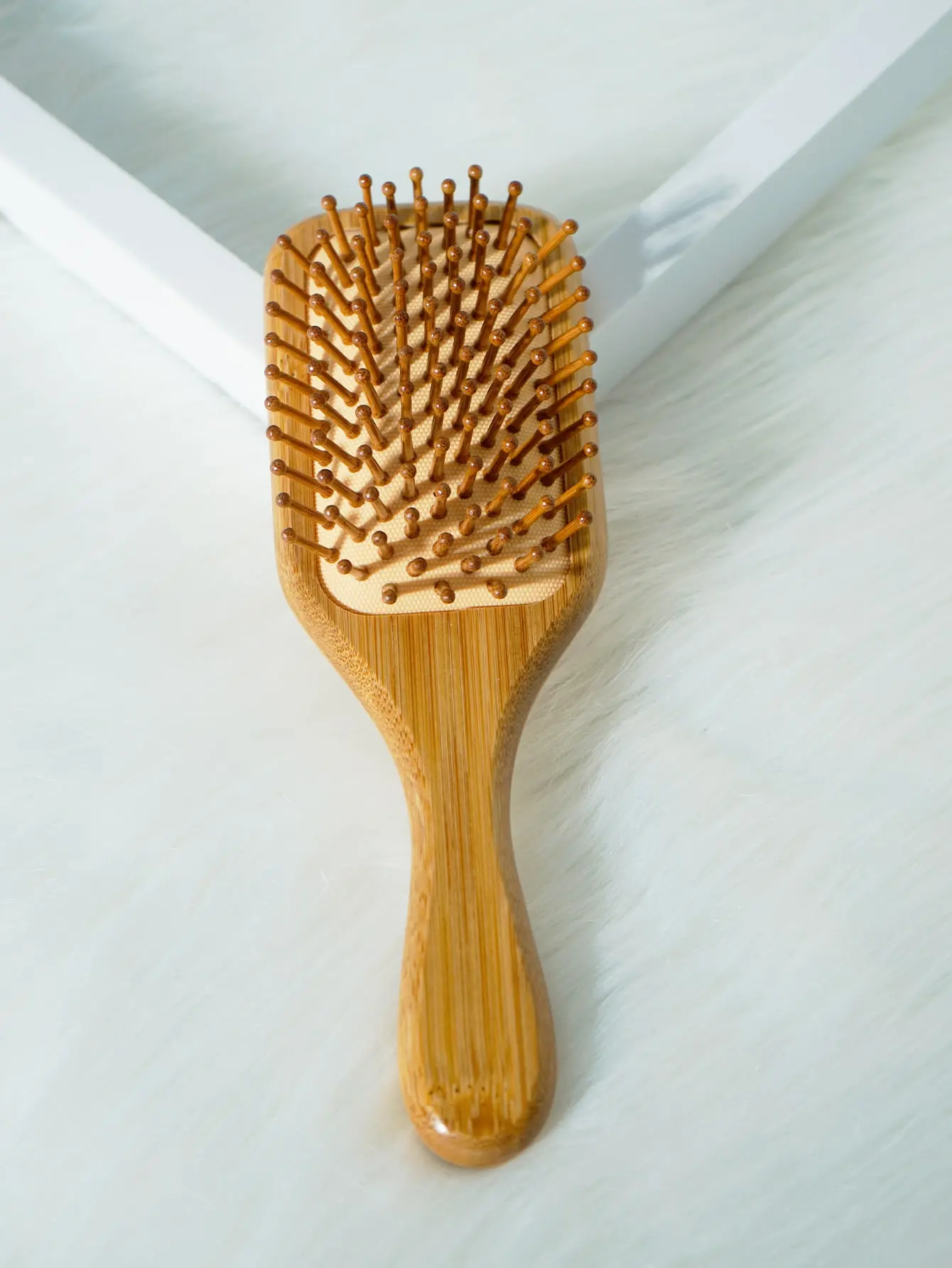 lina. 1 Pc Small Size Nan Bamboo Square Cushion Hair Comb With Handle, Detangling Hair Brush For Women&Men