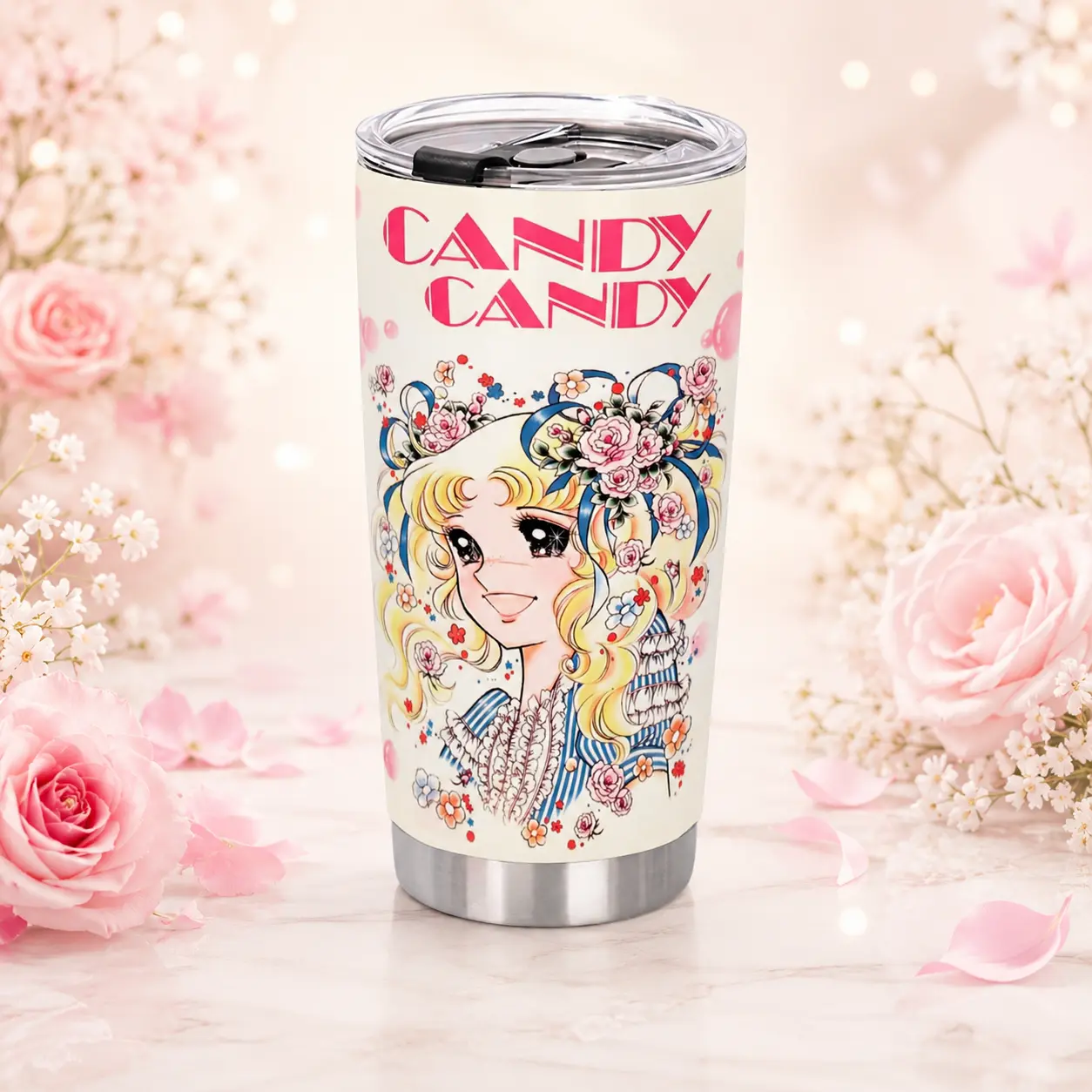 1pc Candy Candy Anime Tumbler, 20oz Vacuum Insulated Stainless Steel Cup, Cute Candy Candy Character Design, Double Wall Thermal Mug, Reusable Drinkware, Slim Tumbler No Handle, Kawaii Style, Anime Cup, Daily Use