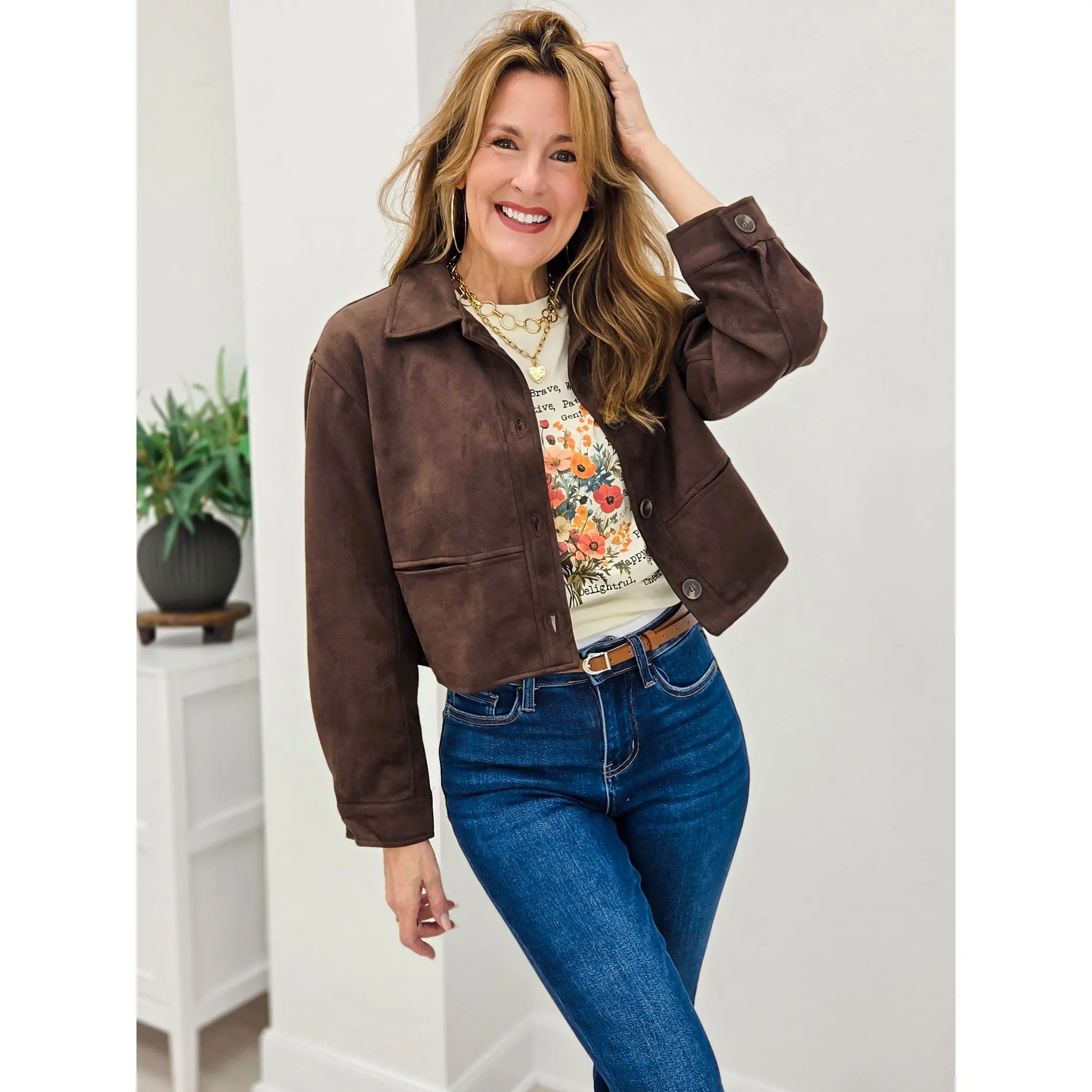 Suede Collared Button Down Jacket