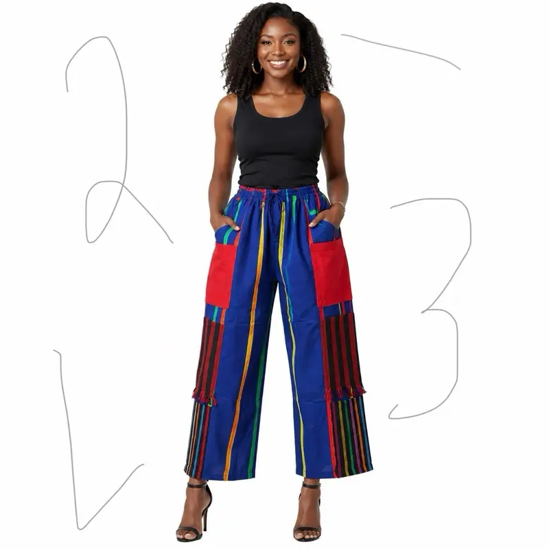 Women's Aso Oke Cargo Pants - Medium-Grade Ankara Fabric Bottoms for Casual Lady Wear, Womenswear Clothes with Fit Design