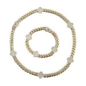 18k Layered Real Gold Plated icedout set close up cuben link with klef design hip hop #184