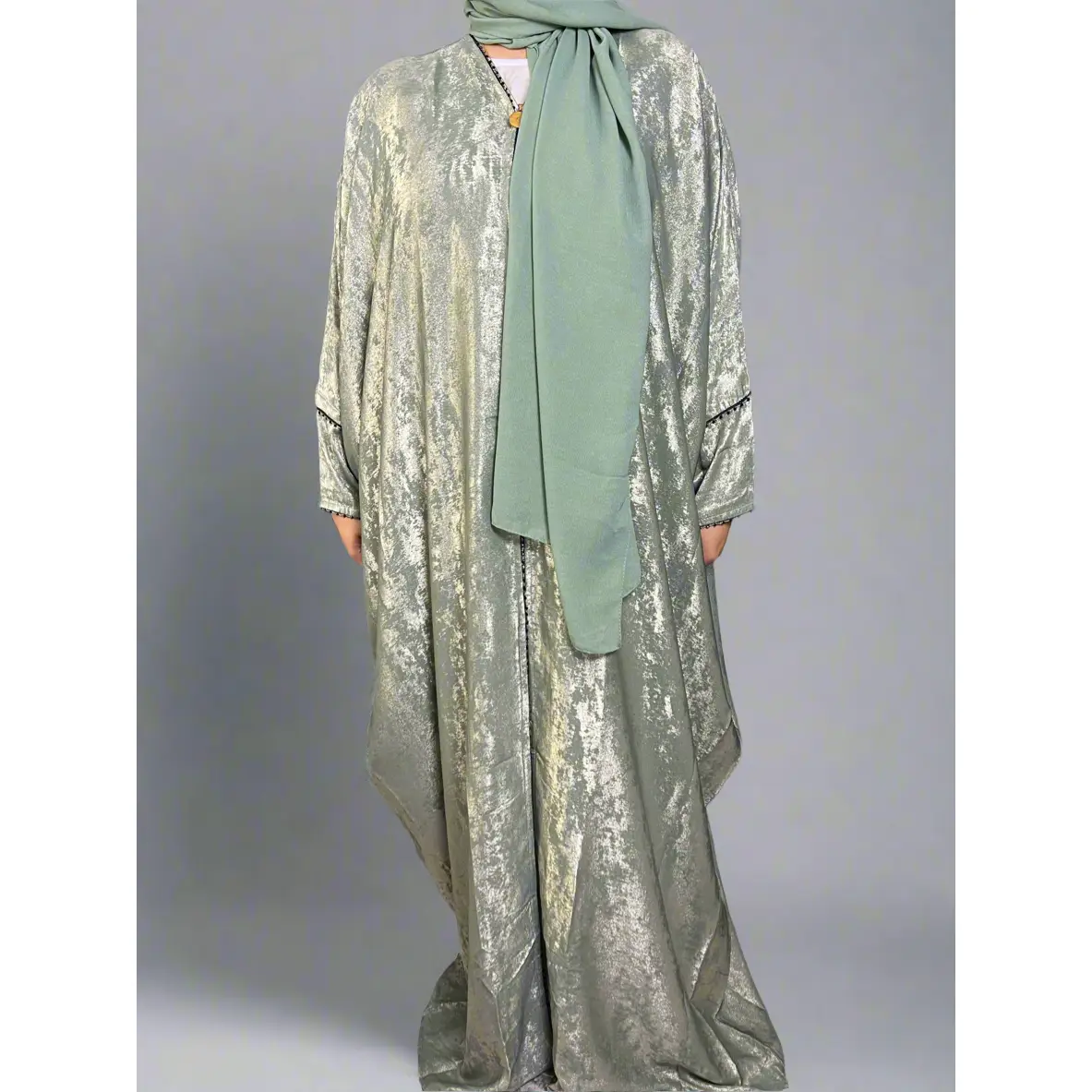 Korean Metallic Bahraini Abaya - Sage Green