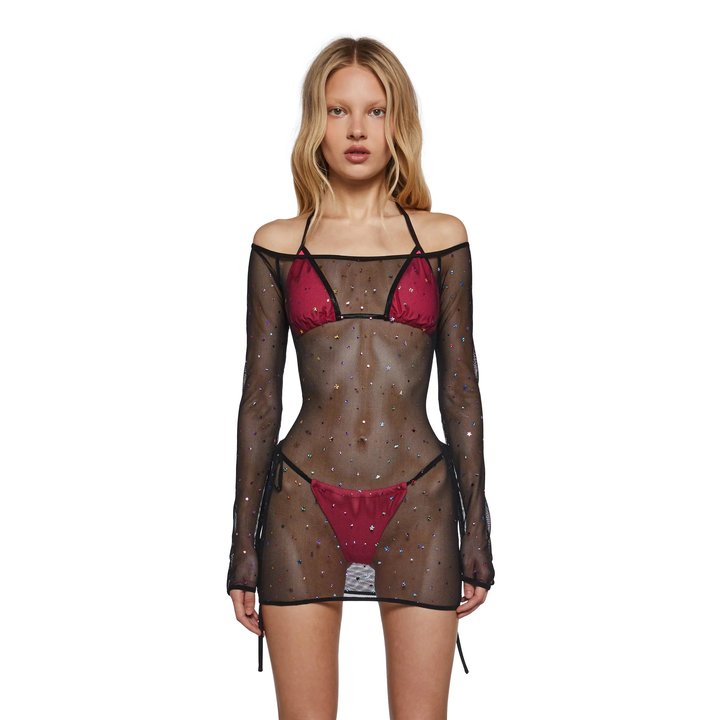 Glitter Spectacle Dress And Bikini Set