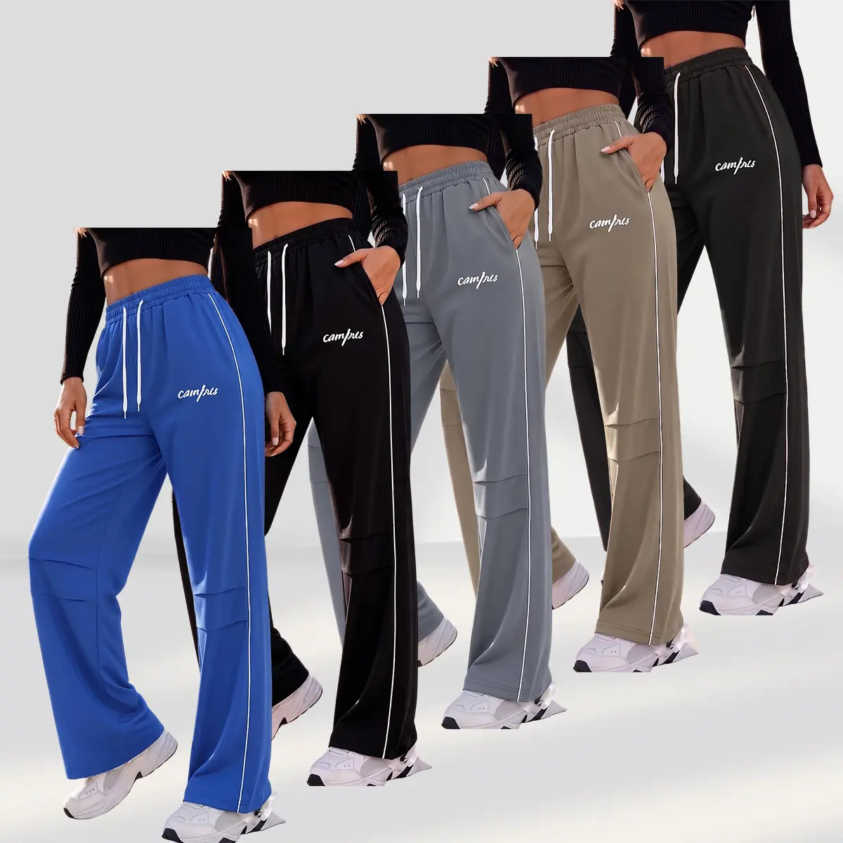5PCS Women’s Wide-Leg Parachute Loose Pants, Y2K Style, Elastic Waistband, Wide-Leg Sportswear, Casual Summer Design