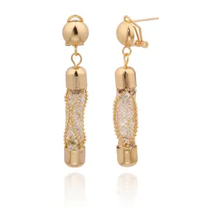 Mytys Cylindrical Mesh Drop Earrings - Sleek Gold-Toned Mesh & Beaded Chain Detail with Sparkling Inlays, Aesthetic Stylish Jewelry Ideal for Wedding, Party, Formal Events & Gifting for Women, Eye-Catching Fashion Accessory