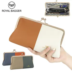 Royal Bagger RFID Contrast Clutch Purses for Women, Genuine Leather Evening Bag with Kiss Lock, Multi Layer Mobile Phone Wallet 1868 Removable Wristlet
