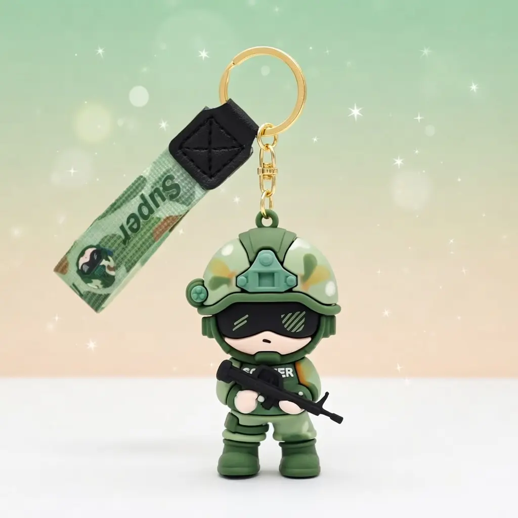 Anime Soldier Keychain Military Theme Rectangular Bag Charm Car Key ...