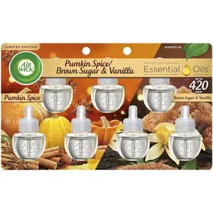 Plug in Scented Oil Refill, 7ct, Pumpkin + Brown Sugar Mixed Pack, Fall Scent, Oils, Air Freshener