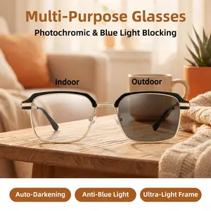 Blue Light Blocking Glasses for Men Women Photochromic Reading Glasses Transitions Readers 0 to 400 Aviator Computer Eyeglasses UV400 Protection Sun Blockers Anti Glare Eye Strain Relief Stylish Clear Tinted Lens Outdoor Sunglasses Gaming Nerd Spectacles