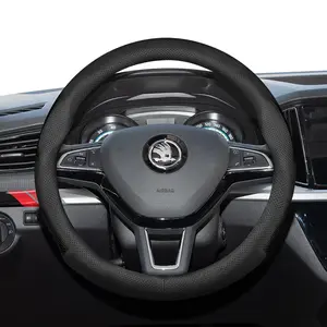 For SKODA Perforated Leather Steering Wheel Cover Ultra-thin Breathable Protective Cover Fits Octavia/Kamiq/Fabia/Kodiaq/Karoq/Enyaq/Superb/Scala/Kushaq/Slavia/Elroq/Kylaq Black Burgundy Brown Mocha