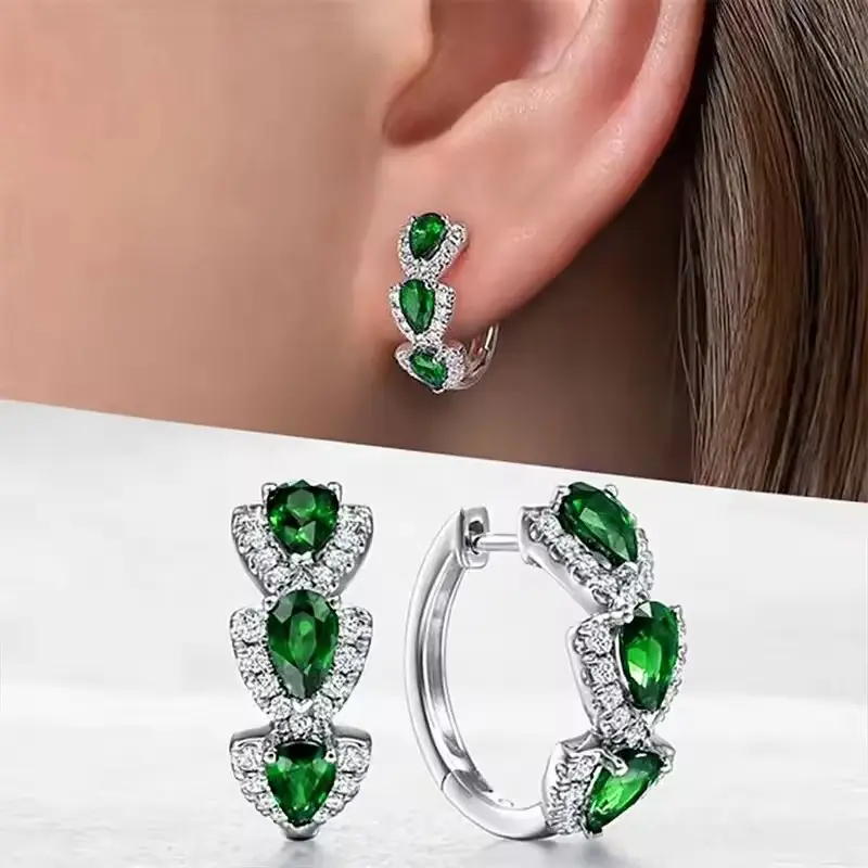 Green stone, white gold, a pair