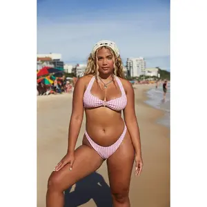 Pacsun Women's Pink Plaid Jade High Cut Bikini Bottom