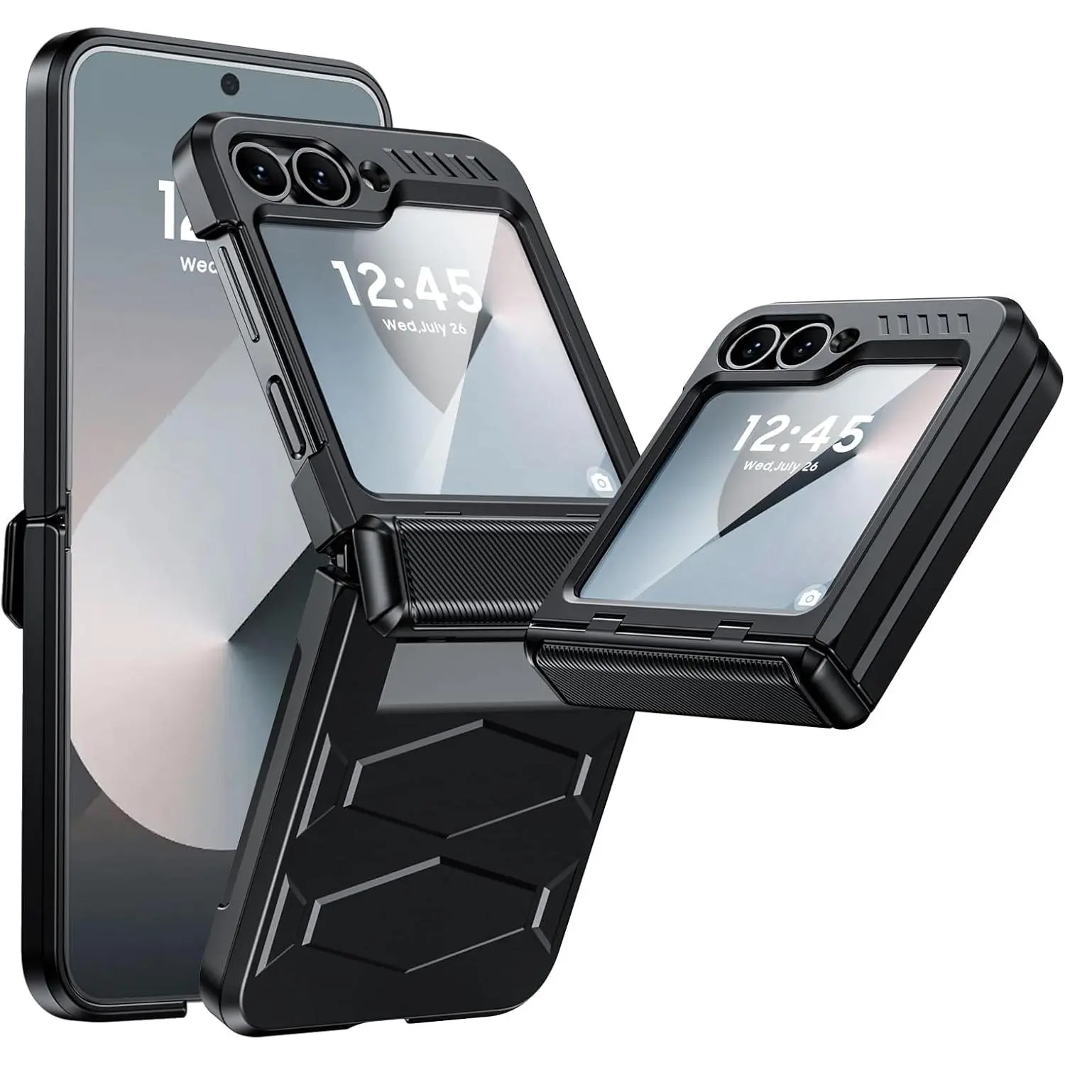 for Samsung Galaxy Z Flip 6 Case with Hinge Protection, Flip z 6/7 Case Built-in Screen Protector Shockproof All-Inclusive Rugged Phone Cover Wireless Charging for Z Flip 6 (2024)-Black, Accessories, Smartphone,summerwins
