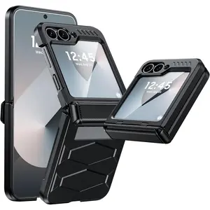 for Samsung Galaxy Z Flip 6 Case with Hinge Protection, Flip z 6/7 Case Built-in Screen Protector Shockproof All-Inclusive Rugged Phone Cover Wireless Charging for Z Flip 6 (2024)-Black