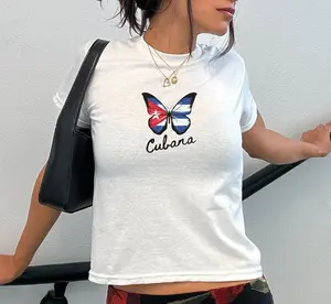 Cuba Baby Tee Patriotic Butterfly Cuba 90s Baby Tee Latinx Y2k Baby Tee Cubana Graphic Baby Tees Women Hispanic Heritage Spanish Patria Gift