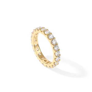 PAVOI 14K Gold Plated Moissanite Rings - 3.0mm Eternity Bands for Women