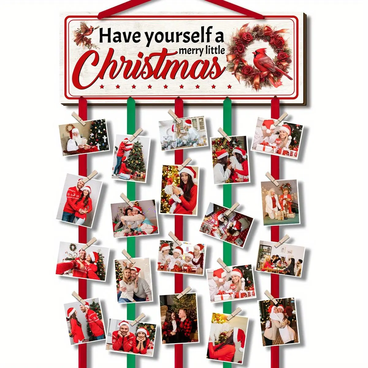 Christmas Card Display Stand, Wooden Wall Hanging Sign with 20 Clips, Photo Frame Collage, Festive Home Decoration, Interior Decoration, Gift Ideas, Ornaments