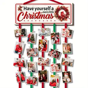 Christmas Card Display Stand, Wooden Wall Hanging Sign with 20 Clips, Photo Frame Collage, Festive Home Decoration, Interior Decoration, Gift Ideas, Ornaments