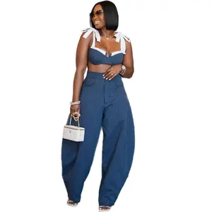 2026 New Summer Fashion Short-Sleeve Wide-Leg Pants   matching solid color v-neck long sleeve crop top wide leg tracksuit casual et beach high-waist suit match lounge sleeveless strapless sport de jumpsuit   scuba cozy set two-piece