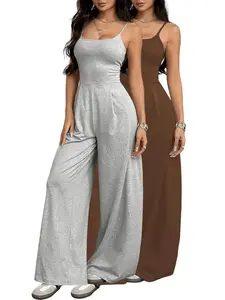 (2pcs) women’s casual loose straight ruched jumpsuit, suitable for spring and summer