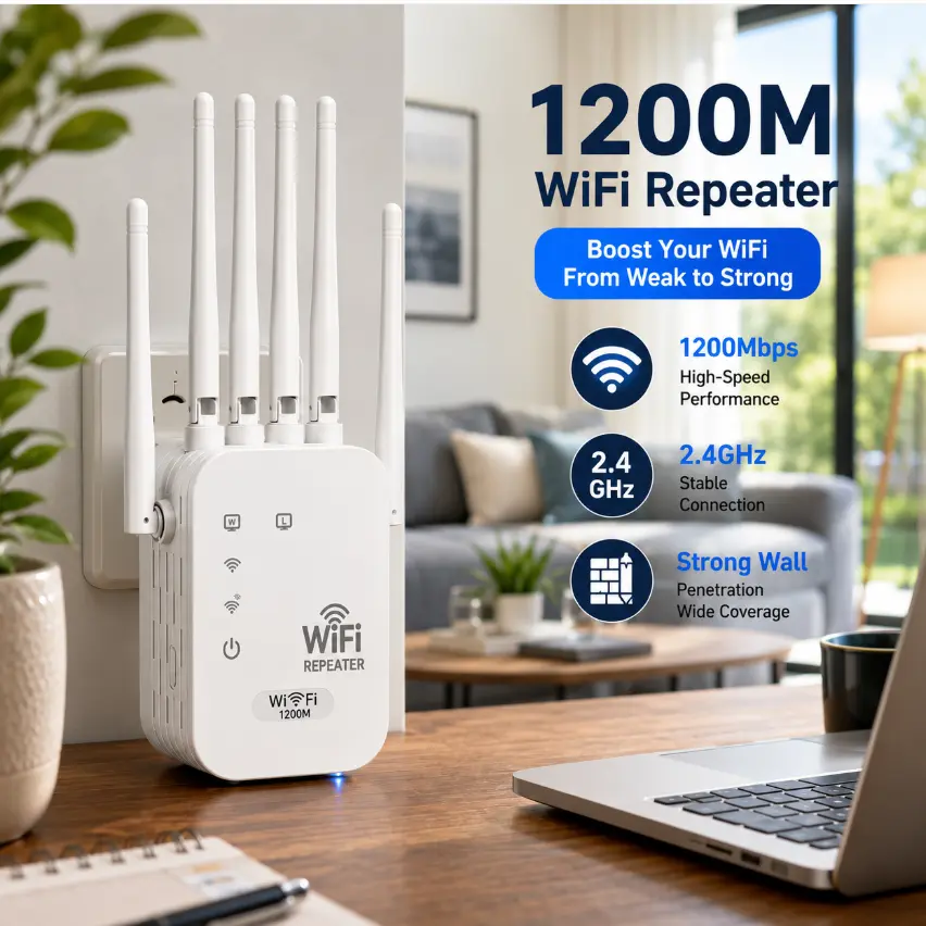 WiFi Extender Dual Band Wireless Signal Booster WiFi Range Extender Internet Repeater Six Antenna WiFi Amplifier High Speed Home Network Extender Gaming Streaming Smart Devices Home Office Viral Finds Must Have Easy Setup Long Range Coverage