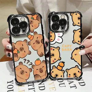 cute cartoon animal capybara Phone Case For iPhone 17/16/15/14/13/12/11/Pro/ProMax/Plus/Air/Xsmax, Samsung S26/S25/S24/S23/S22/Plus/Ultra/Fe/Edge, Four-corner airbag electroplated anti-drop soft Case, Shockproof Cover, Funny Phone Case, Gift for Birthday