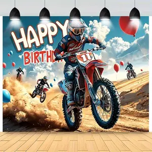 Durable Polyester Motocross Backdrop Picture - 1pc Party Decoration Supplies, Vibrant Dirt Bike Action Design, Versatile White Indoor-Outdoor Textile for Anniversary, Wedding Events