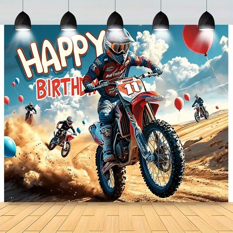 Durable Polyester Motocross Wall Hanging Backdrop - 1pc Modern Print Party Decoration Supplies, Vibrant Dirt Bike Action Design, Versatile White Indoor/Outdoor Textile for Anniversary, Wedding Events