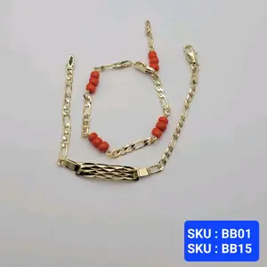 Combo gift Evil Eye Protection Bracelet Red and Bracelet ID Figaro style Laminated-Gold 6 Inches Adjustable for Babies Stylish Protective Accessory Comfortable Fit Versatile Design jewerly.