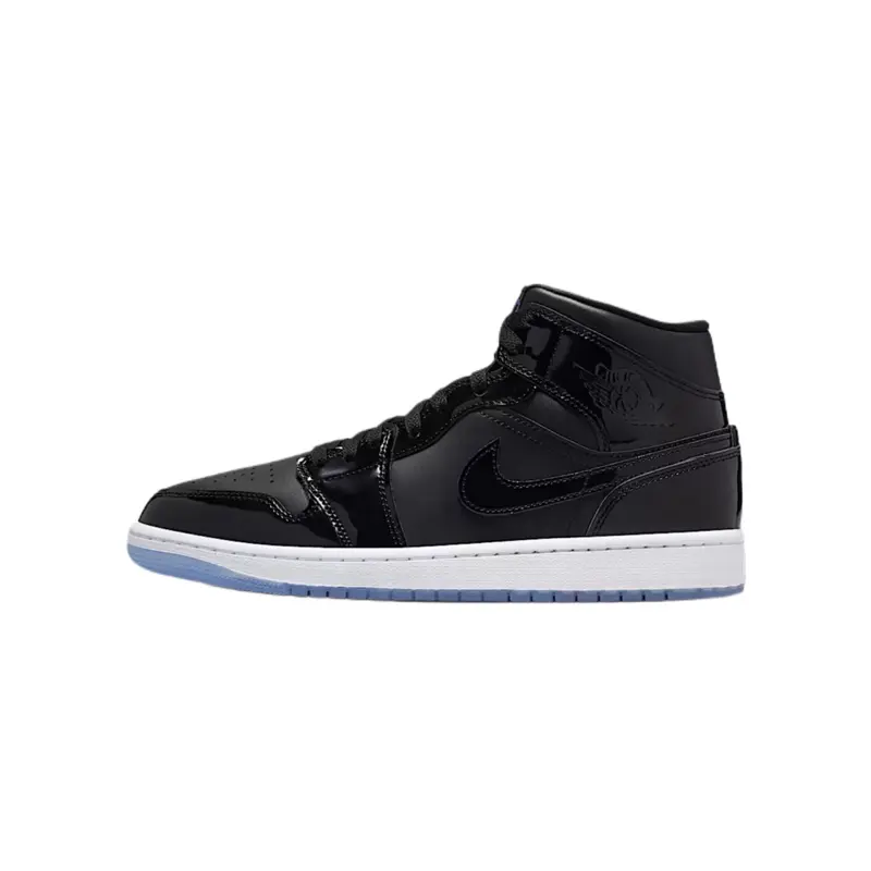 Nike Air Jordan 1 Mid SE Space Jam Men’s Leather Athletic Trainer, Basketball Sports Shoes, Daily Casual Walking Footwear, Walking Shoes, Classic, Black/Dark Concord-White, Mid Cut, Laces, Patent Upper