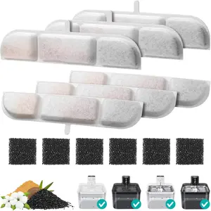 6 Packs Replacement Filters for  Operated  Water Fountain, 6 Set Pet Fountain Filter for 84oz/2.5L   Drinking Fountain Indoor, Stainless Steel Cordless Multi-Filtration System