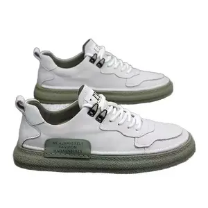 Men's Chunky Platform White Sneakers, Genuine Leather Breathable Casual Shoes, Comfortable Soft Sole Height Increasing Skate Shoes, Trendy Streetwear