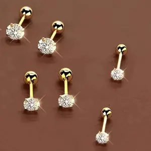 Piercing Earring 18K Gold Plated Three Pairs Stainless Steel Stud Earrings Set For Women | Hypoallergenic 6 Premium Cubic Zirconia Studs