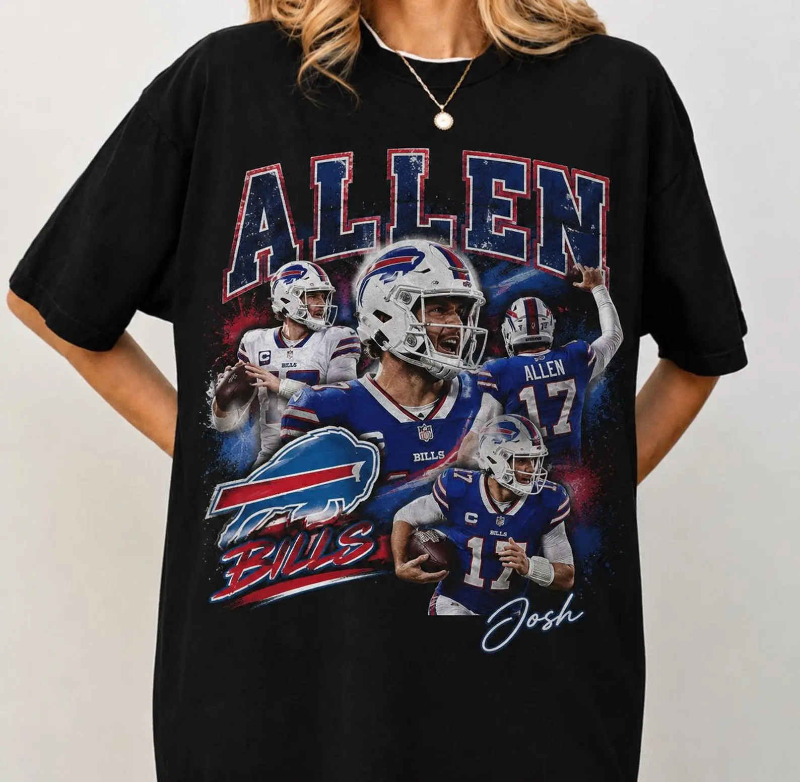 Youth and Adult  Josh Allen Vintage Football T-Shirt, Retro 90s Bills Graphic Tee Shirt for Fans Gift, y2k, streetwear, graphic tee, oversized, tshirt, kids, fan, gifts, Christmas  Crewneck