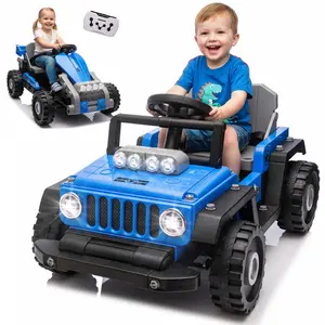 12V Kids Ride-On Truck-Go Kart, 2-in-1 Freely Switchable Kids Outdoor Equipment, Remote Control, Building Block Assembly, 4-Wheel Suspension, LED Lights, Boy Girl Gift (Black) summerwins