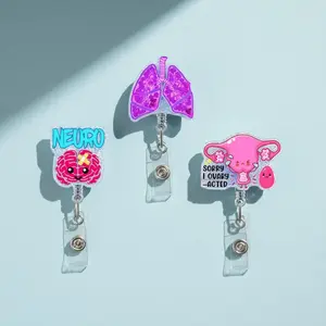 Cute Anatomy Heart Lung Brain Sparkly Retractable Badge Reel Colorful Organ ID Holder For Cardiology Neurology Respiratory Nurse Gift Accessory