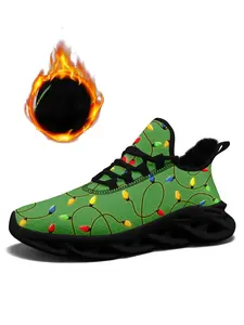 Men's Trendy Christmas String Lights Pattern Sneakers, Fashionable Lightweight Warm Plush-Lined Athletic Shoes, Best Gift for Christmas