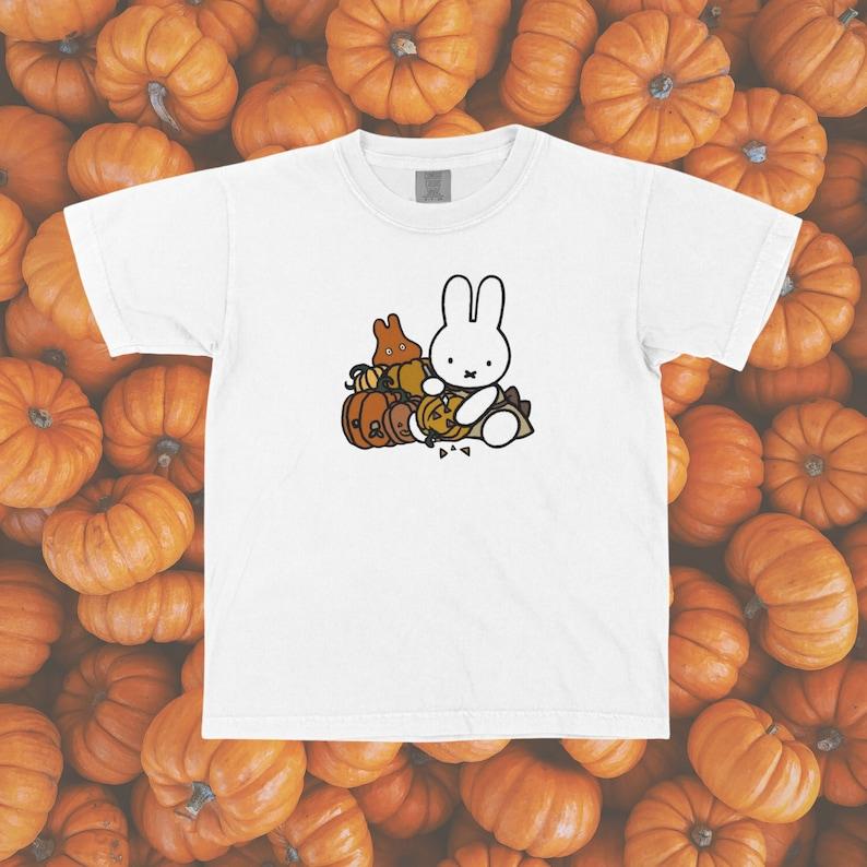 Pumpkin Miffy Baby Tee Y2K Aesthetic White Bunny Graphic T-Shirt , Gifts Smiski Gifts