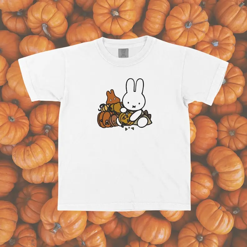 Pumpkin Miffy Baby Tee Y2K Aesthetic White Bunny Graphic T-Shirt , Gifts Smiski Gifts