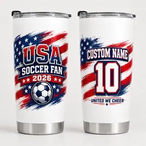 ShinyKT 20oz Insulated Stainless Steel Sport Water Bottle, Personalized USA Football 2026 Tumbler with Custom Name & Number, Patriotic Fan Gift, Insulation, Water Bottles