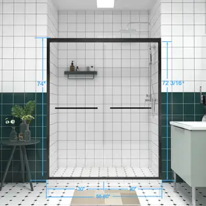 56-60" x 74" Double Sliding Shower Door, Chrome Aluminum Frame Bypass Shower Door, 1/4" (6mm) Clear Tempered Safety Glass, Smooth Glide, Rustproof Chrome Hardware, Sliding Glass Enclosure for Bathroom