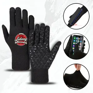 Vintage Drum Logo Printed Winter Warm Gloves for Outdoor Sports and Casual Wear Perfect for Music Lovers and Drummers Ideal Christmas Thanksgiving Birthday Gift for Men Women Unisex Stylish Knit Thermal Lined Hand Protection