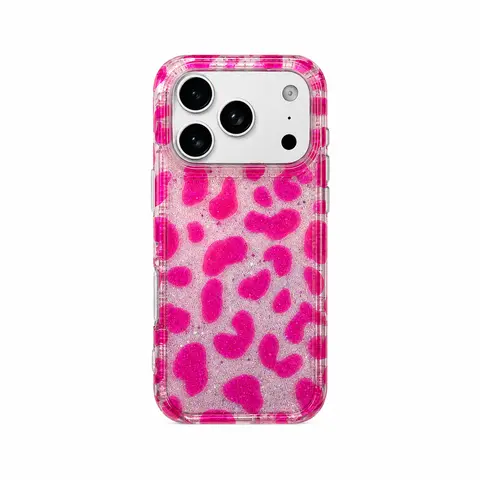 For iPhone 18 17 16 15 Pro Max Leopard Print Shockproof Cute Luxury Bling Sparkle Translucent Clear Vintage Cheetah Print Silicone Phone Case for Girls Women