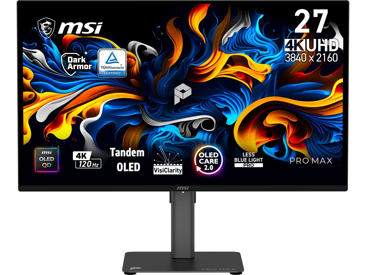 MSI 27" (26.5" viewable) UHD 4K 120Hz AMD FreeSync Premium Pro (Adaptive Sync) 0.03ms USB-C PIP PBP OLED Computer Monitor with Height Adjustable, Swivel, Pivot & Tilt Stand PRO MAX 271UPX12G