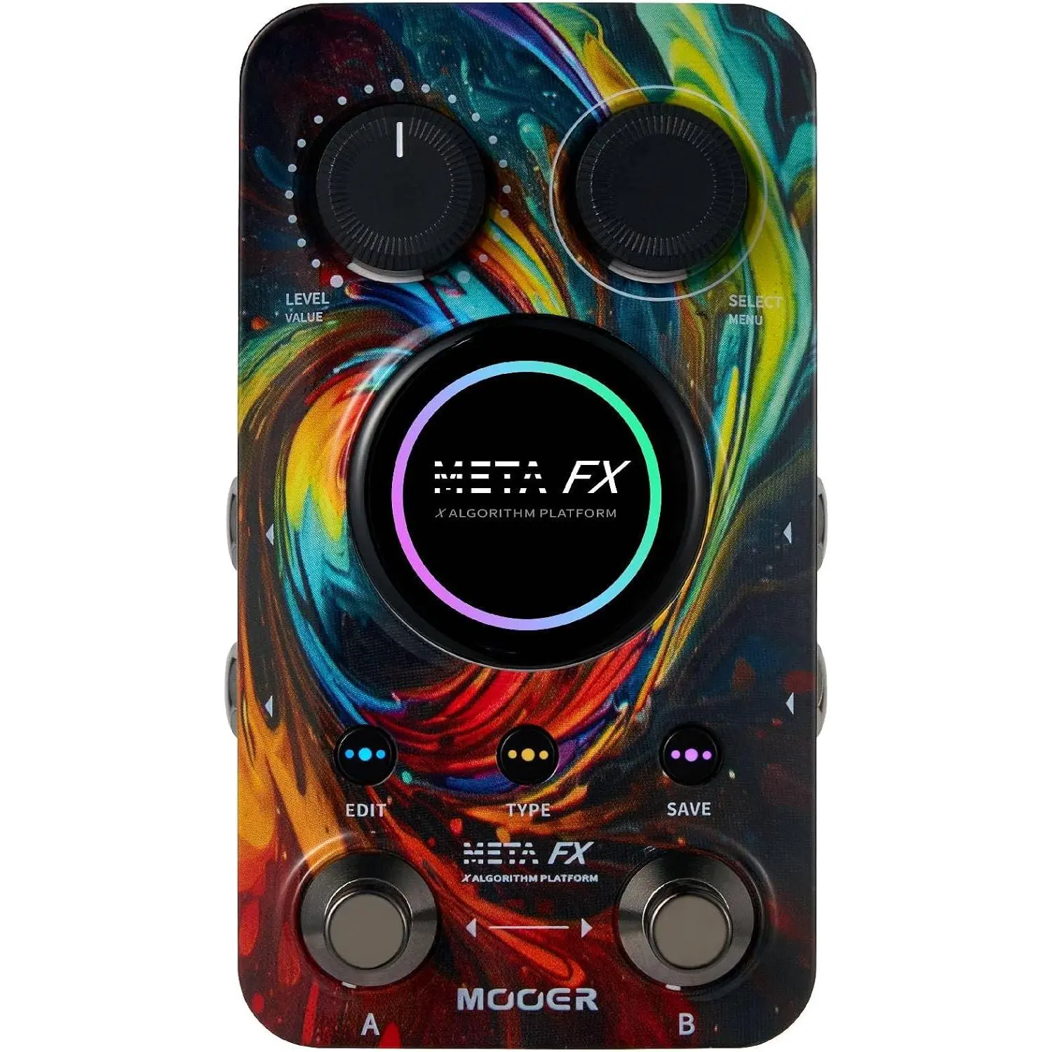 MOOER Meta FX Stereo Delay Reverb Mod Effects Pedal 3 in 1 1.28" Color Touchscreen Tap Tempo 100 Preset Locations Silent Headphone Practice